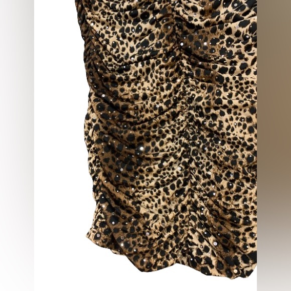 LULUMARI Brown and animal print pleated cocktail dress - Picture 3 of 5